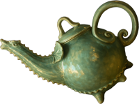 The Dragon shaped teapot from the cover of Spilling the Tea in Gretna Green