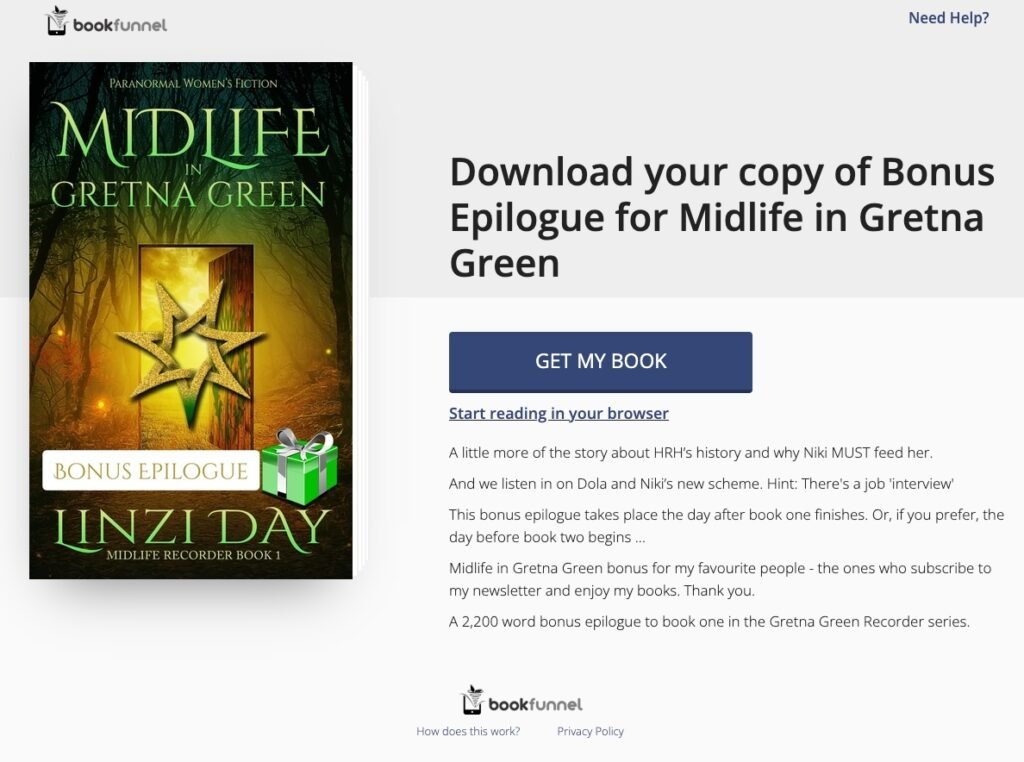 The book funnel page for the Midlife bonus