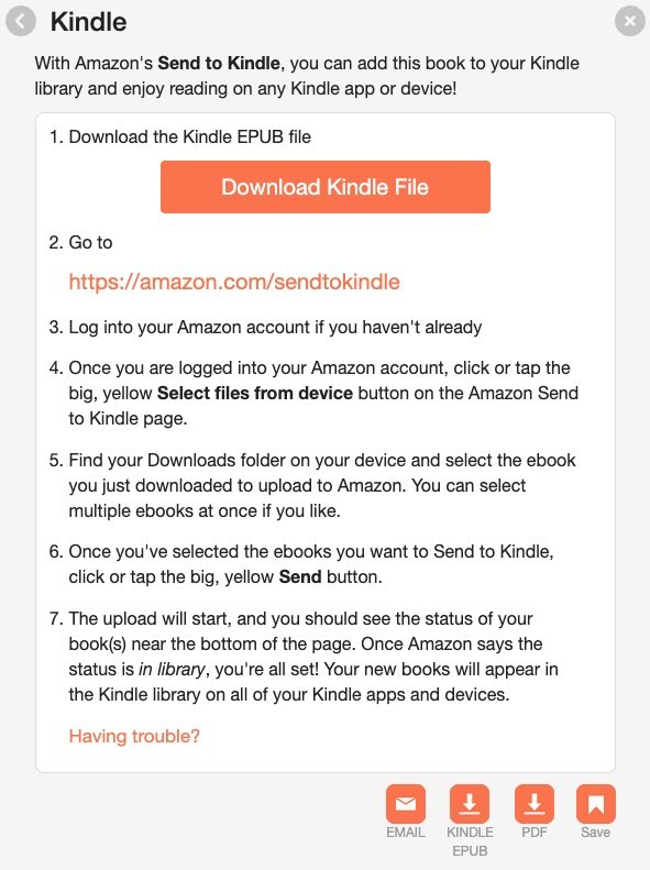Book funnel download page for Kindle