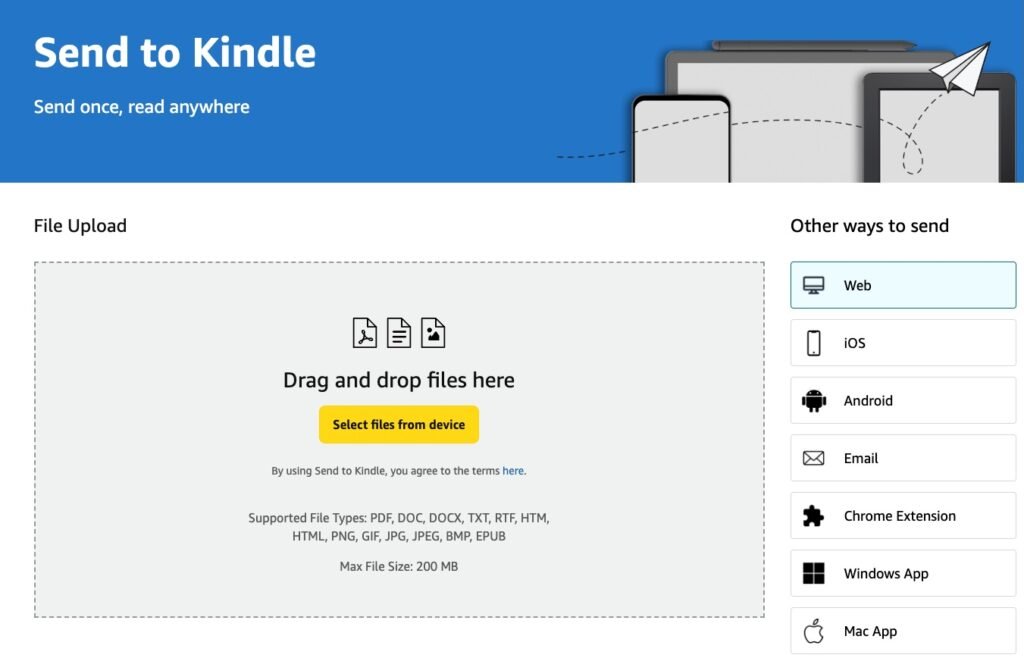 Amazon 'send to Kindle' page