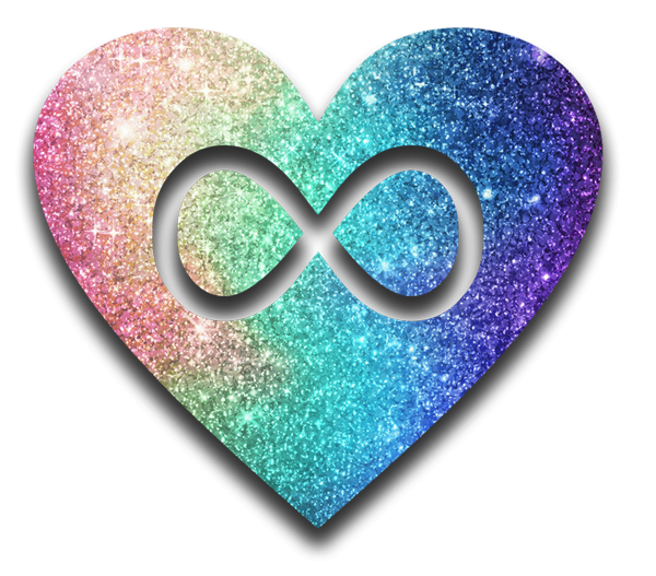 The rainbow coloured heart from the cover of Ties That Bond in Gretna Green. With an infiniti symbol in the middle.